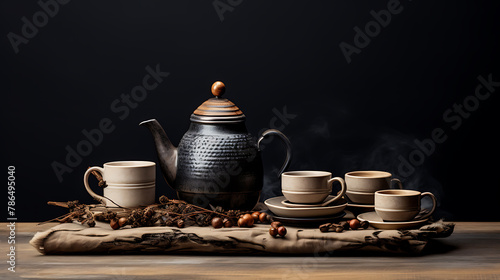 Coffee and tea sets for preparing beverages. In the spirit of hygge.