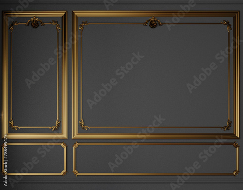 Classic wall with gold molding.3d rendering