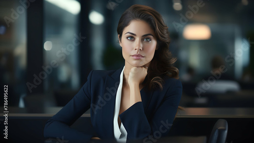 Delve into the world of corporate excellence as a young businesswoman captures attention with her poised demeanor and confident gaze  her success and determination palpable in stunning HD clarity