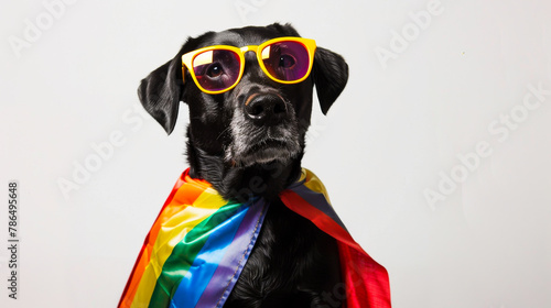 Black Dog Sporting Rainbow-Colored Sunglasses