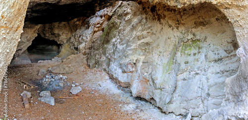 cave system "Wild oven" resulting through the former mining of grinding sand from the dolomite rock (Gainfarner Brekzie) at the mountain Harzberg in Bath Voeslau, Austria