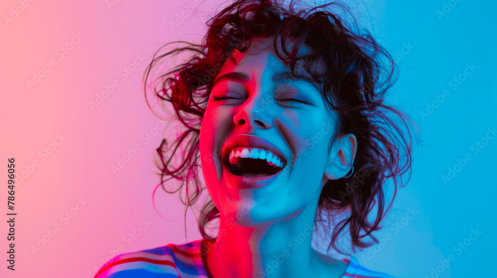 Excited Person with Vibrant Expression on Gradient Background
