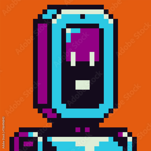 Avatar robot pixel character, 8-bit sky-fi cartoon vector icon, game user or web profile persons and people,  social net portrait, 80s, face, minimalistic vector illustration.