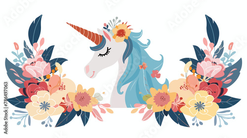 Unicorn headband with blooming flowers wreath cartoon photo