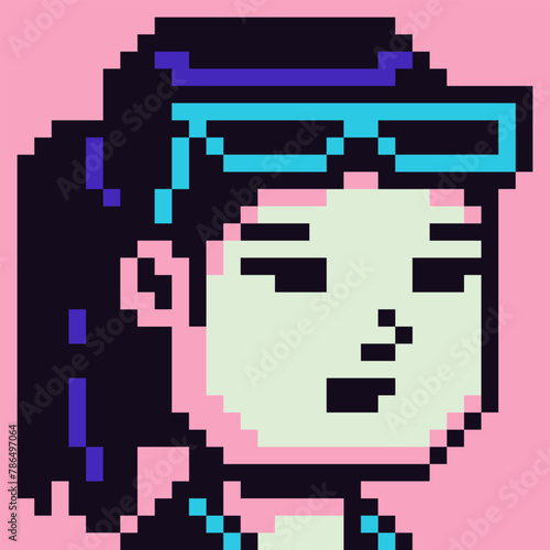 8-bit girl, avatar pixel female character, young woman face, cartoon vector icon, game user or web profile persons and people, social net portrait, minimalistic fashion, vector
