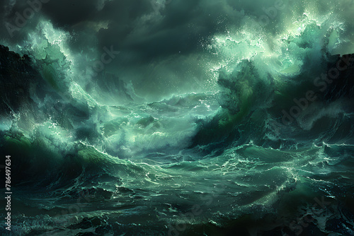 Mystic Twilight: Clashing Waves and Dark Cliffs