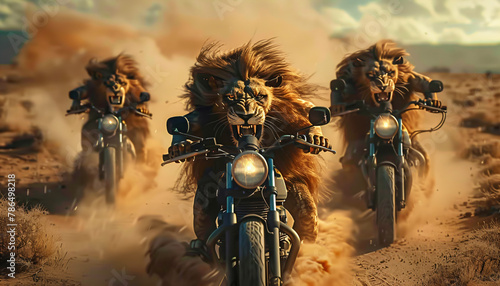 crazy lions ride motorcycles