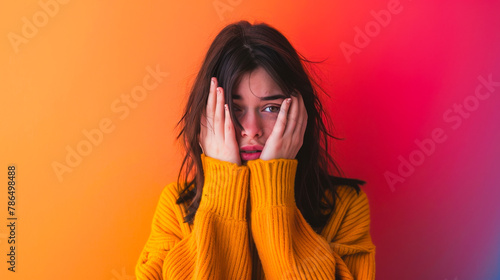 Girl's Embarrassed Expression on a Gradient Background 