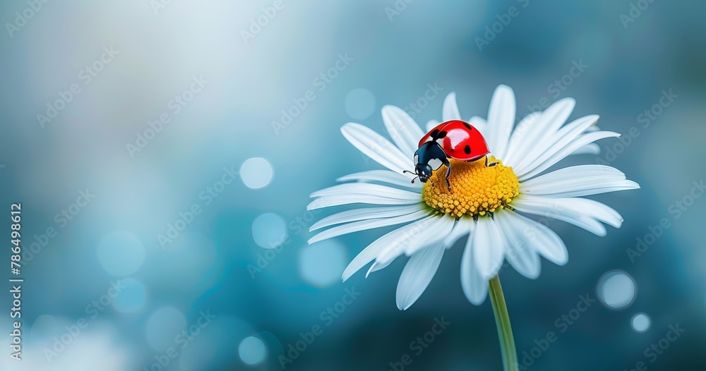 Ladybug on a daisy flower. Generative AI.