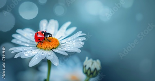 Ladybug on a daisy flower. Generative AI.