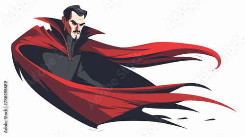 Vampire with sharp fangs and a flowing cape ready to b