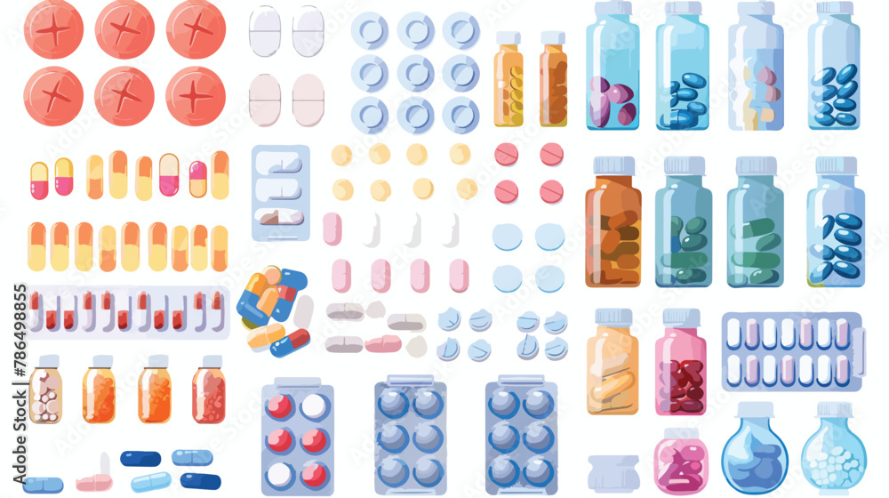 Various meds. Pills capsules blisters glass bottles wi - obrazy, fototapety, plakaty 