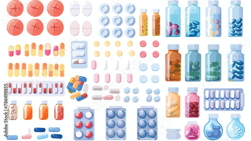 Various meds. Pills capsules blisters glass bottles wi