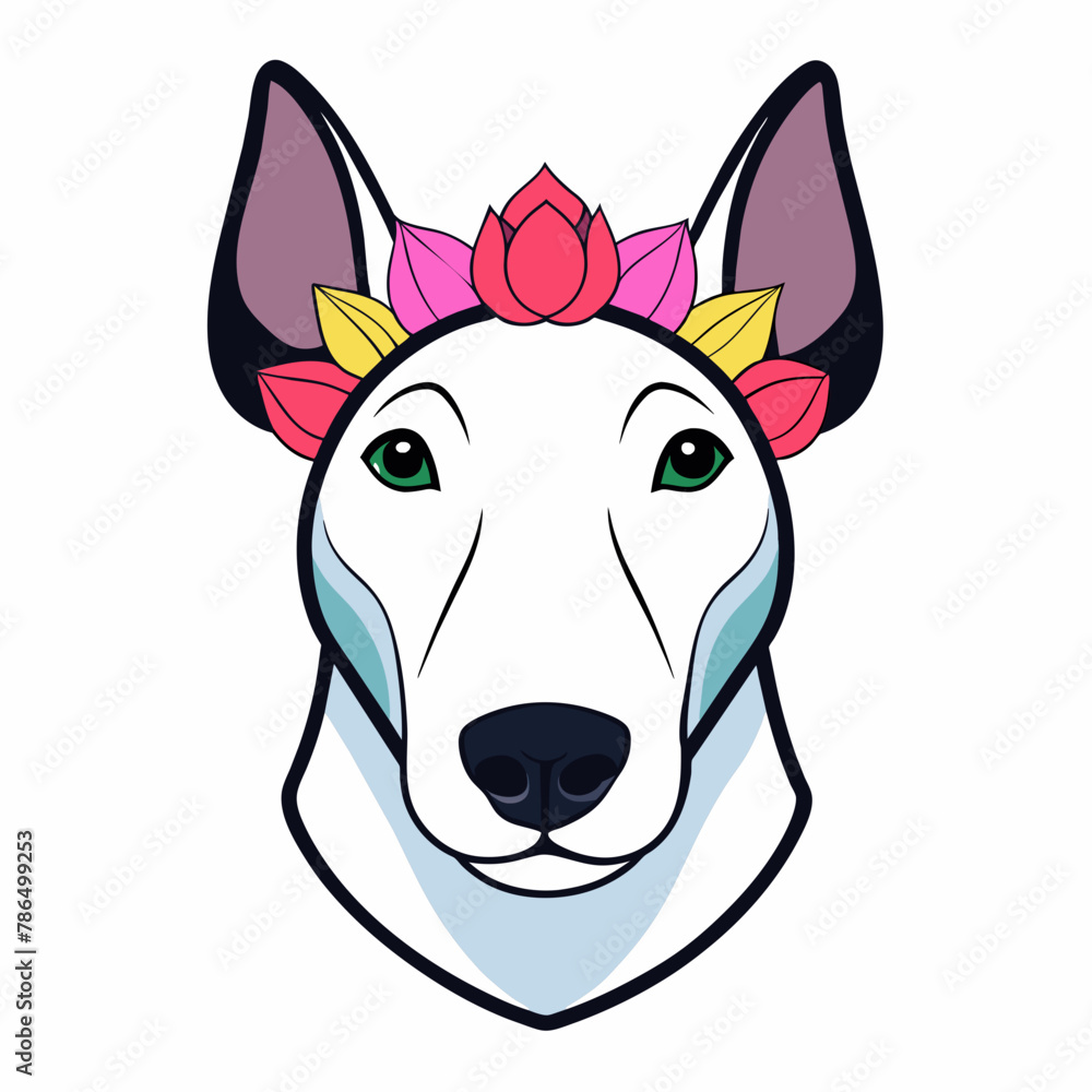 dog head with flower vector illustration