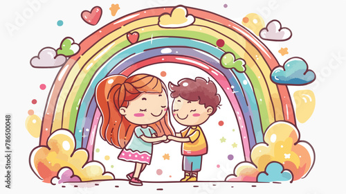 Vector cartoon illustration. Children rainbow