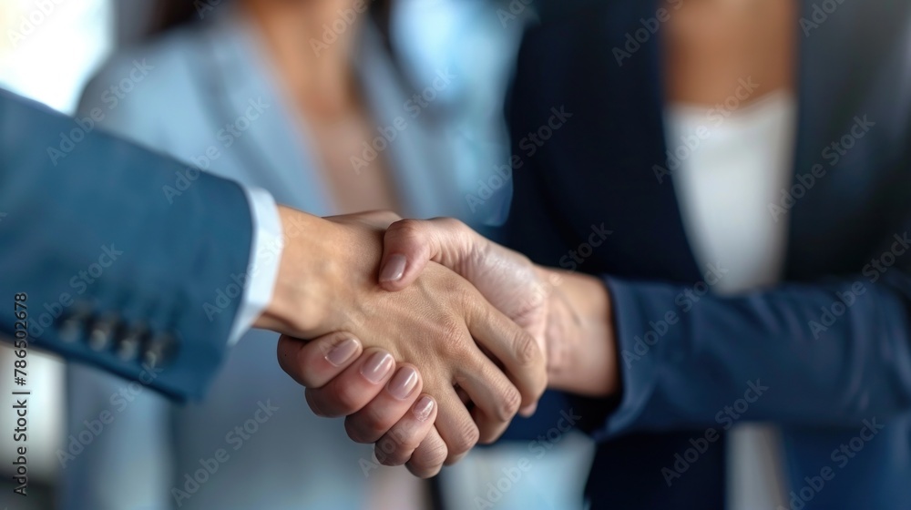 A genuine moment of connection and understanding between a Hispanic candidate and a businesswoman in a post-interview handshake.