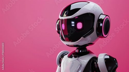 white female robot on pink background