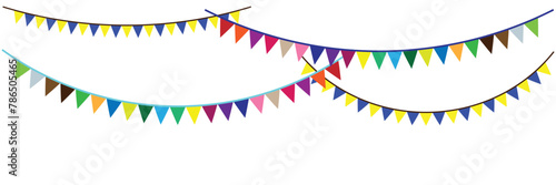 Colorful party flags. Garland with flags. Decorative colorful party pennants for birthday celebration, festival and fair decoration. Vector illustration. Eps file 385.