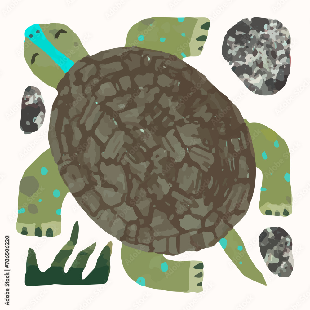 Turtle cartoon illustration , watercolor painting vector. cute animal artwork. - obrazy, fototapety, plakaty 