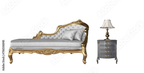 Classic sofa and table with lamp isolated PNG