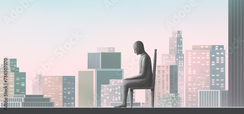 lonely man in the city. people and town. illustration. loneliness depression and sadness concept