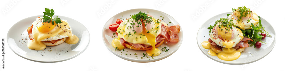 Collection of egg benedict on plate cutout png isolated on white or transparent background
Collection of egg benedict on plate cutout png isolated on white or transparent background