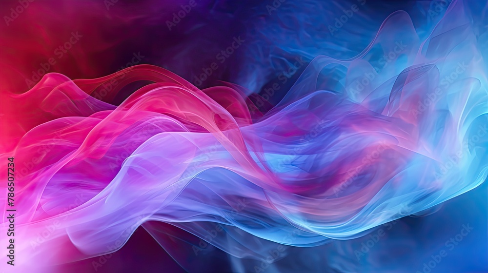 Colorful Blue and Purple Smoke Flowing on a Dark Background. Vapor Fog Waves and Smog Smooth Glowing Motion