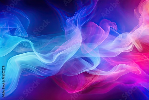 Colorful Blue and Purple Smoke Flowing on a Dark Background. Vapor Fog Waves and Smog Smooth Glowing Motion