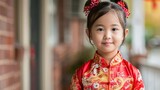 A portrait of an Asian girl in cultural attire, celebrating diversity and traditional fashion. 