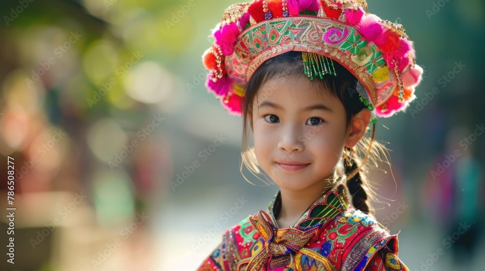 A portrait of an Asian girl in cultural attire, representing diversity and traditional fashion. A portrait of an Asian girl in cultural attire, representing diversity and traditional fashion.