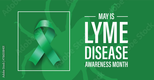 Lyme disease awareness month campaign banner. Green advocacy ribbon and tick silhouette. photo