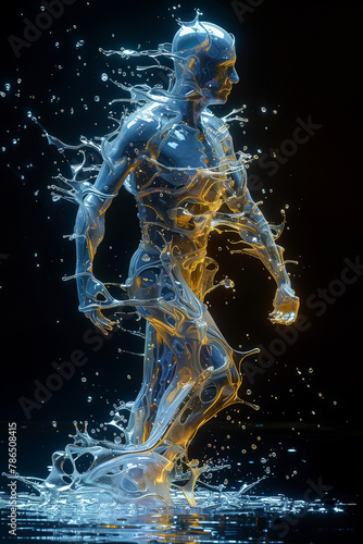 Person human body formed of water blue liquid