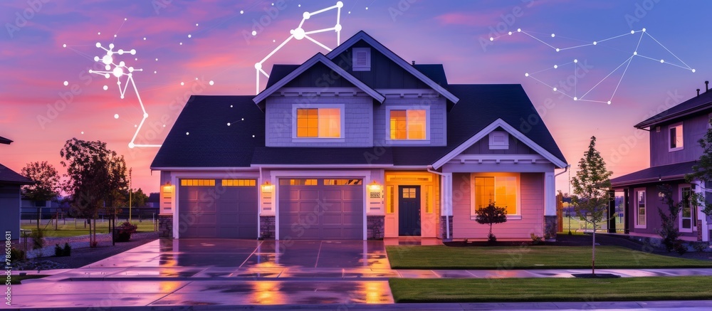 Smart home technology controls lighting, temperature, and security for convenience and efficiency. 