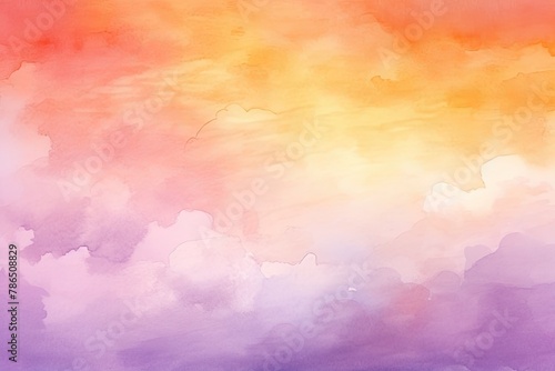 Sunset Sky with Orange and Purple Puffy Clouds Rainbow Colorful Abstract Watercolor Background © RBGallery