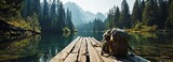 Serene Mountain Lake View with Backpack