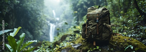 Backpack in Tropical Rainforest photo