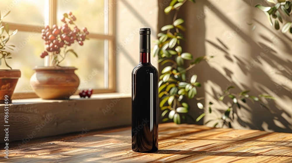Wine bottle mockup, minimalist shape aesthetics Wine bottle mockup, minimalist shape aesthetics