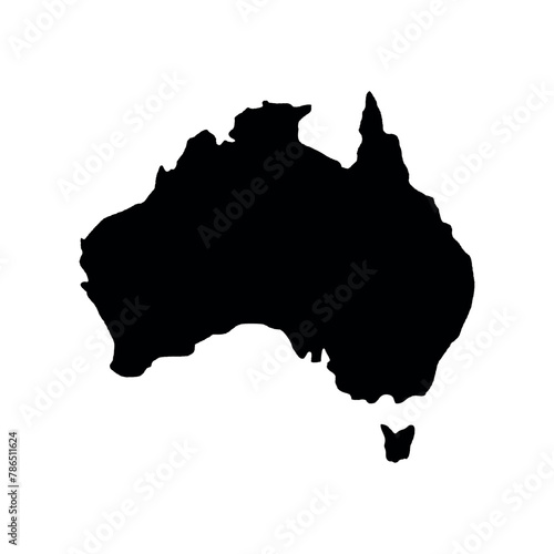 black silhouette country borders map of Australia on white background of vector illustration
