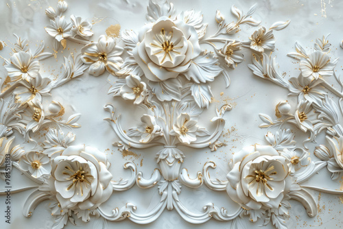 luxurious golden floral embellishments on creamy textured wall art