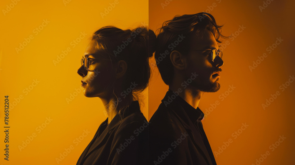 Couple Showing Anxiety with Solid Color Backdrop