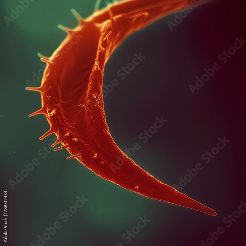 A macro view of a lone sickle cell its contours a stark reminder of the fragility within