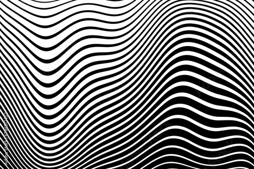 Wavy Lines Op Art Pattern with 3D Illusion Effect. Abstract Black and White Texture.