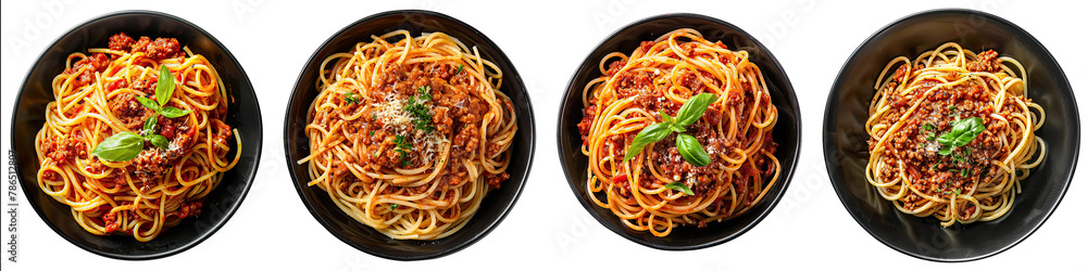 Collection of pasta spaghetti bolognese on black plate cutout png isolated on white or transparent background
Collection of pasta spaghetti bolognese on black plate cutout png isolated on white or transparent background