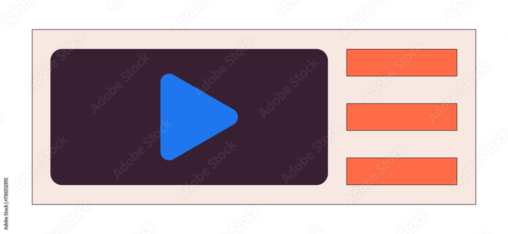 Screen with play button 2D linear cartoon object. Multimedia player control panel. Watching video isolated line vector element white background. Digital equipment color flat spot illustration Screen with play button 2D linear cartoon object. Multimedia player control panel. Watching video isolated line vector element white background. Digital equipment color flat spot illustration