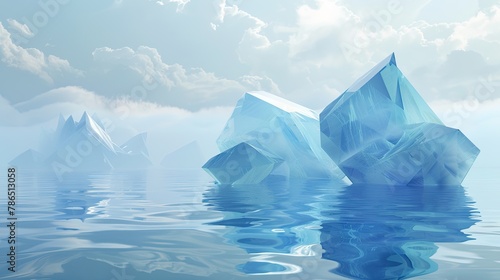 3D floating geometric icebergs in an abstract ocean