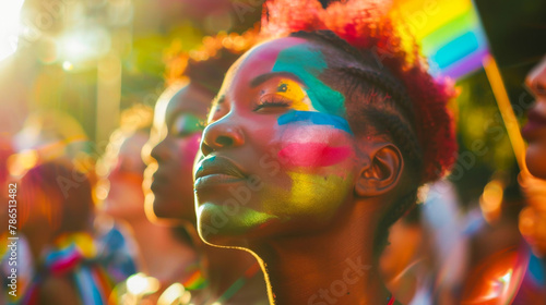 African Women Displaying Pride Colors at LGBT Event