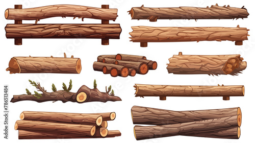Wood logs and trunks flat picture for web design. Cart