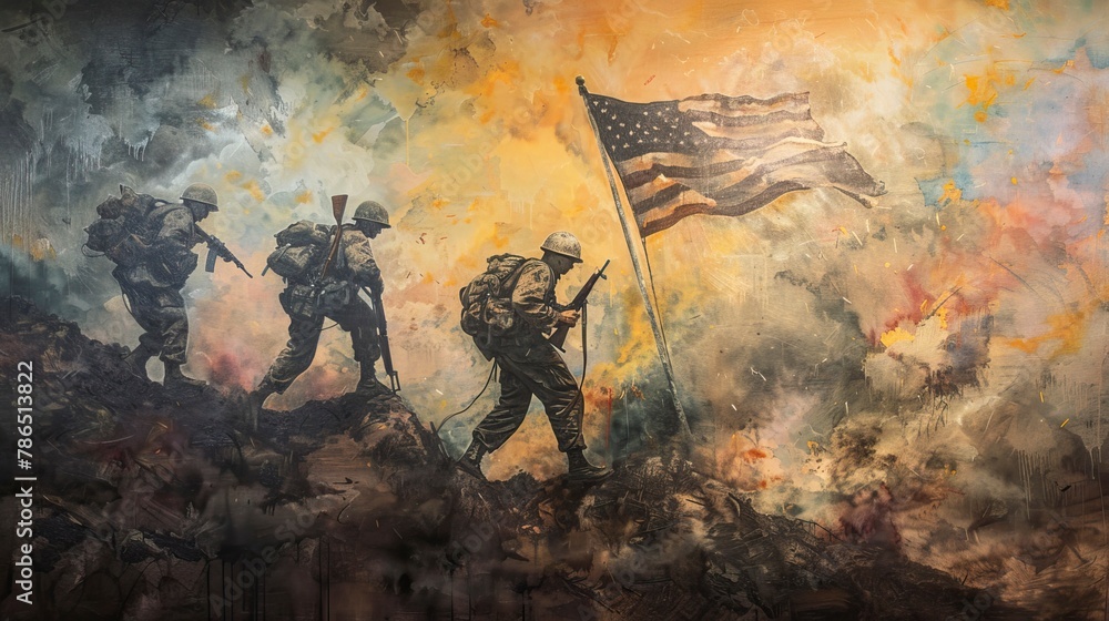 Naklejka premium Empty Canvas for Veterans Remembrance. In remember of military veteran and Happy memorial day Celebration