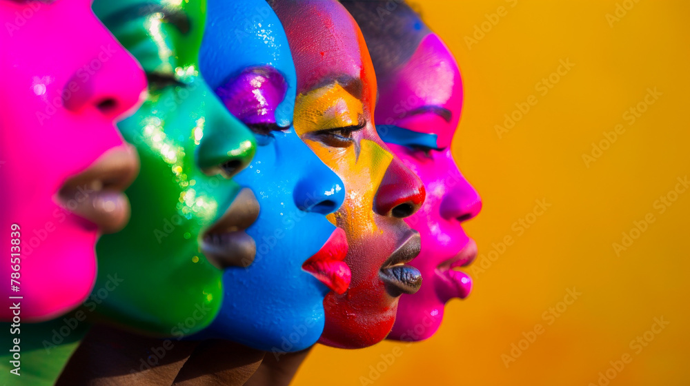 African Girls Sporting Rainbow Face Paint at Pride Event