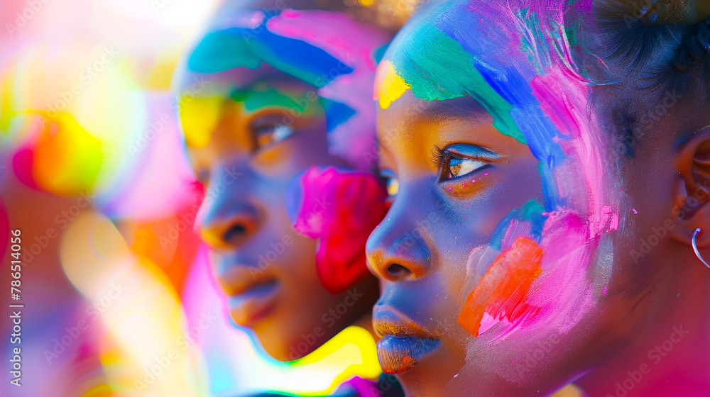 Rainbow-Colored Faces of African Girls at LGBT Rally Rainbow-Colored Faces of African Girls at LGBT Rally